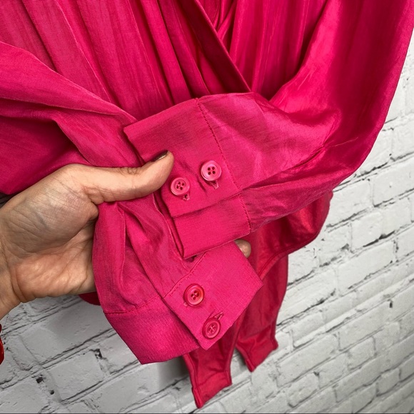 NEW Revolve x Superdown Women Hot Pink Presley Surplice Bodysuit X-Small XS - Picture 10 of 12
